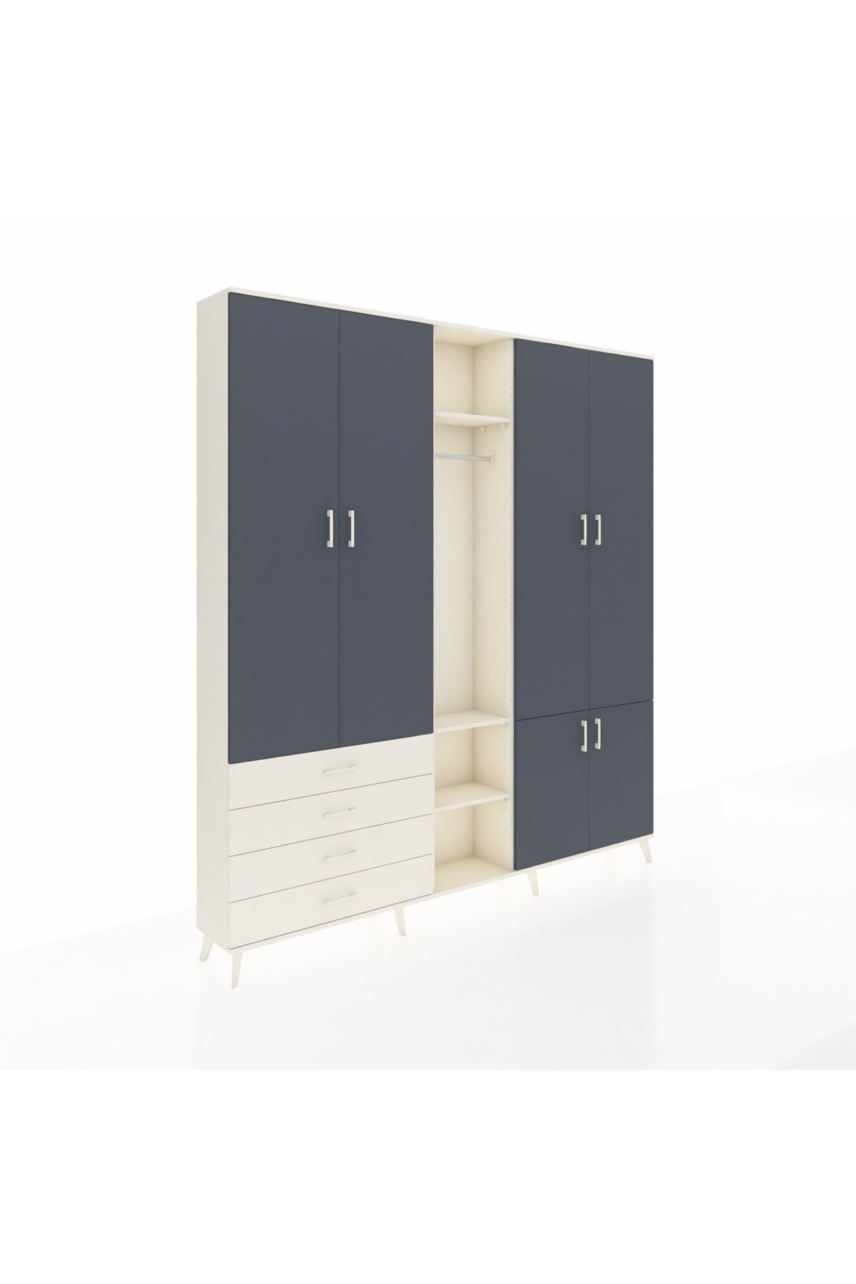 Arges Dolap 14 Raflı 4 Çekmeceli Tek Askılı 220x30x243 Aytaşı-Antrasit/Aytaşı