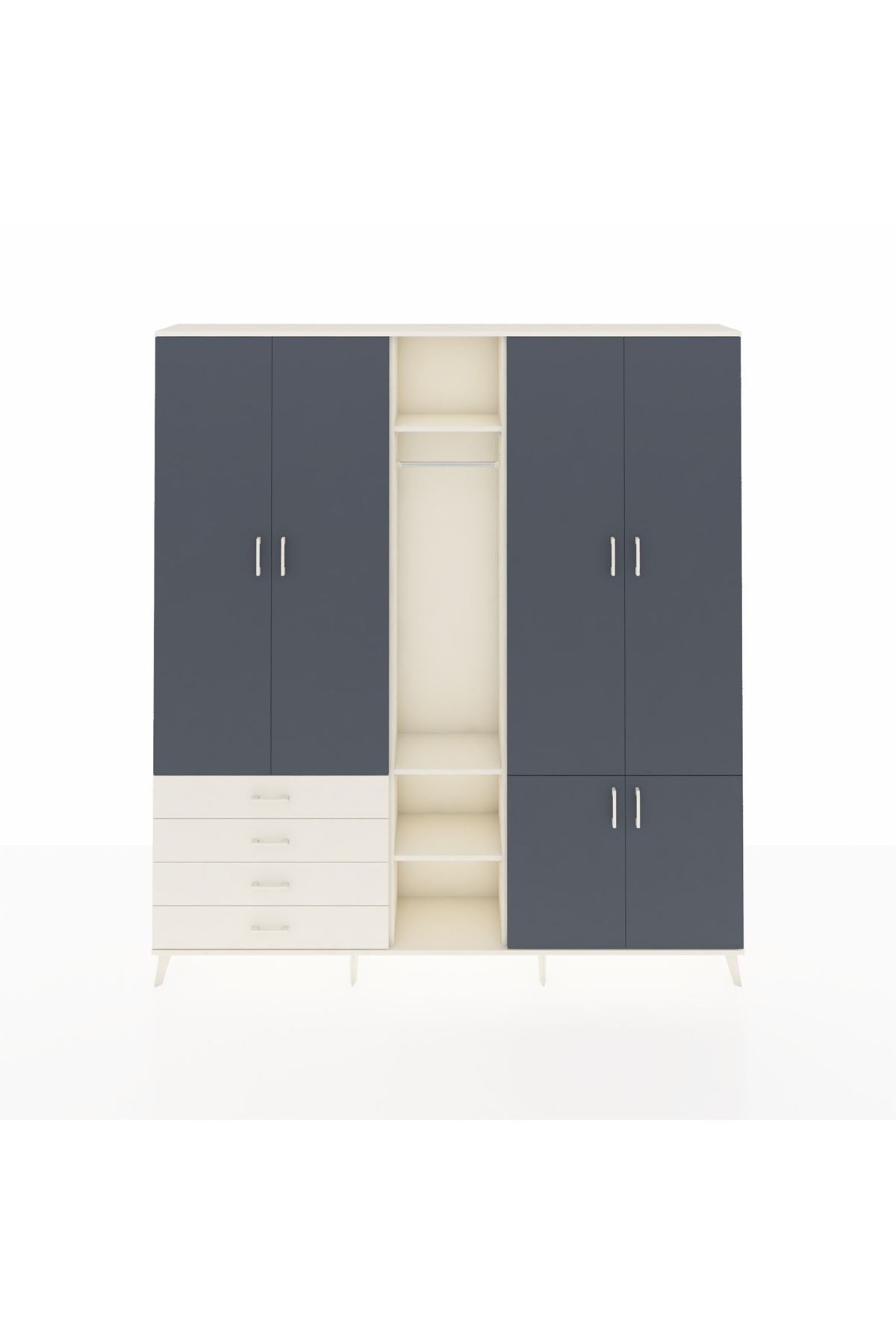 Arges Dolap 14 Raflı 4 Çekmeceli Tek Askılı 220x30x243 Aytaşı-Antrasit/Aytaşı