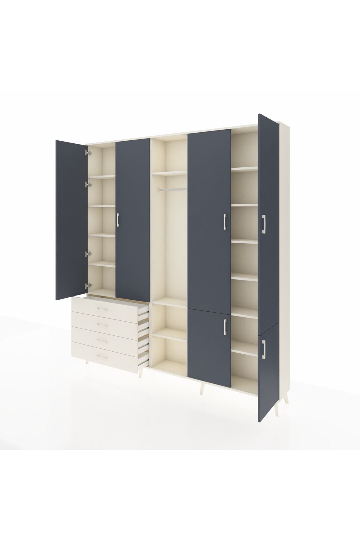 Arges Dolap 14 Raflı 4 Çekmeceli Tek Askılı 220x30x243 Aytaşı-Antrasit/Aytaşı