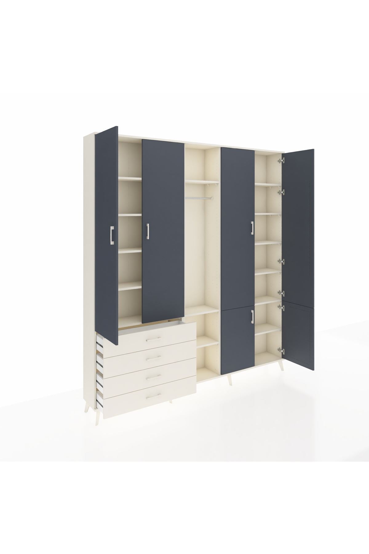 Arges Dolap 14 Raflı 4 Çekmeceli Tek Askılı 220x30x243 Aytaşı-Antrasit/Aytaşı