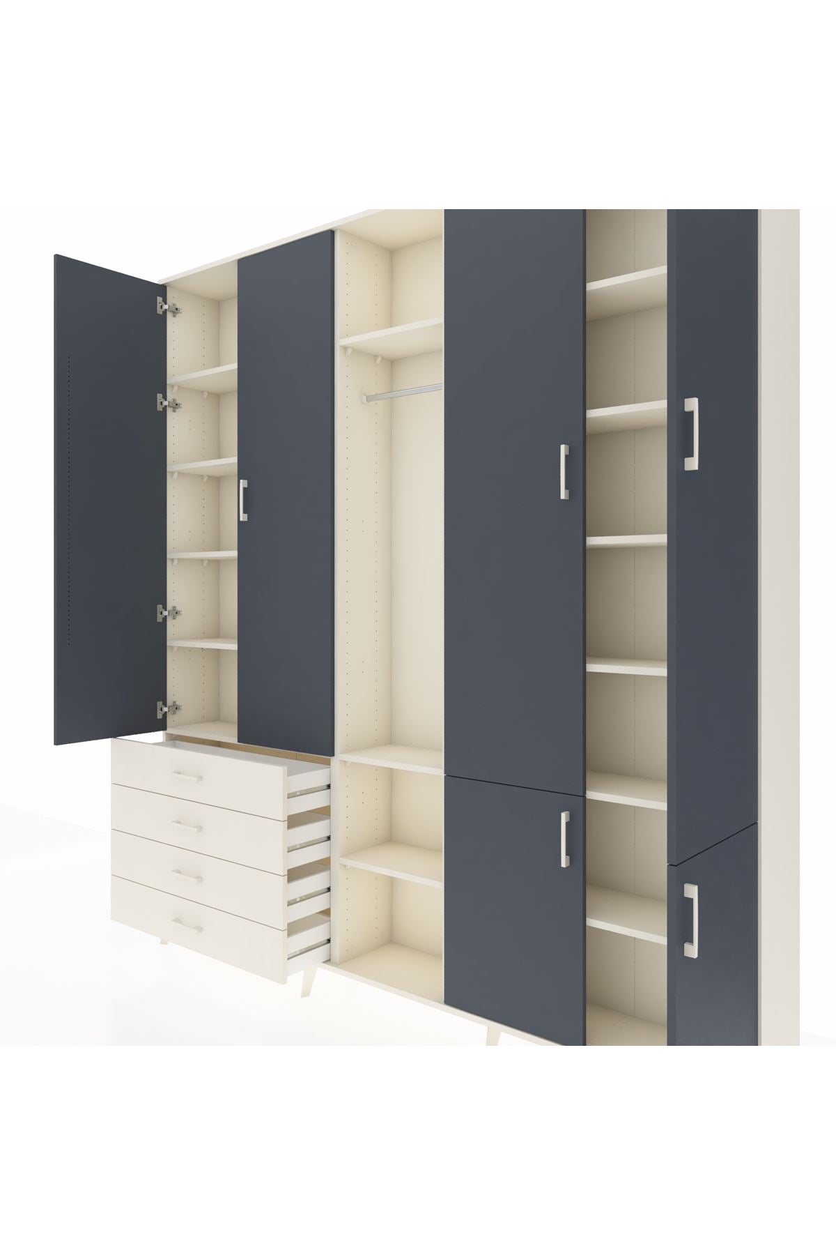 Arges Dolap 14 Raflı 4 Çekmeceli Tek Askılı 220x30x243 Aytaşı-Antrasit/Aytaşı