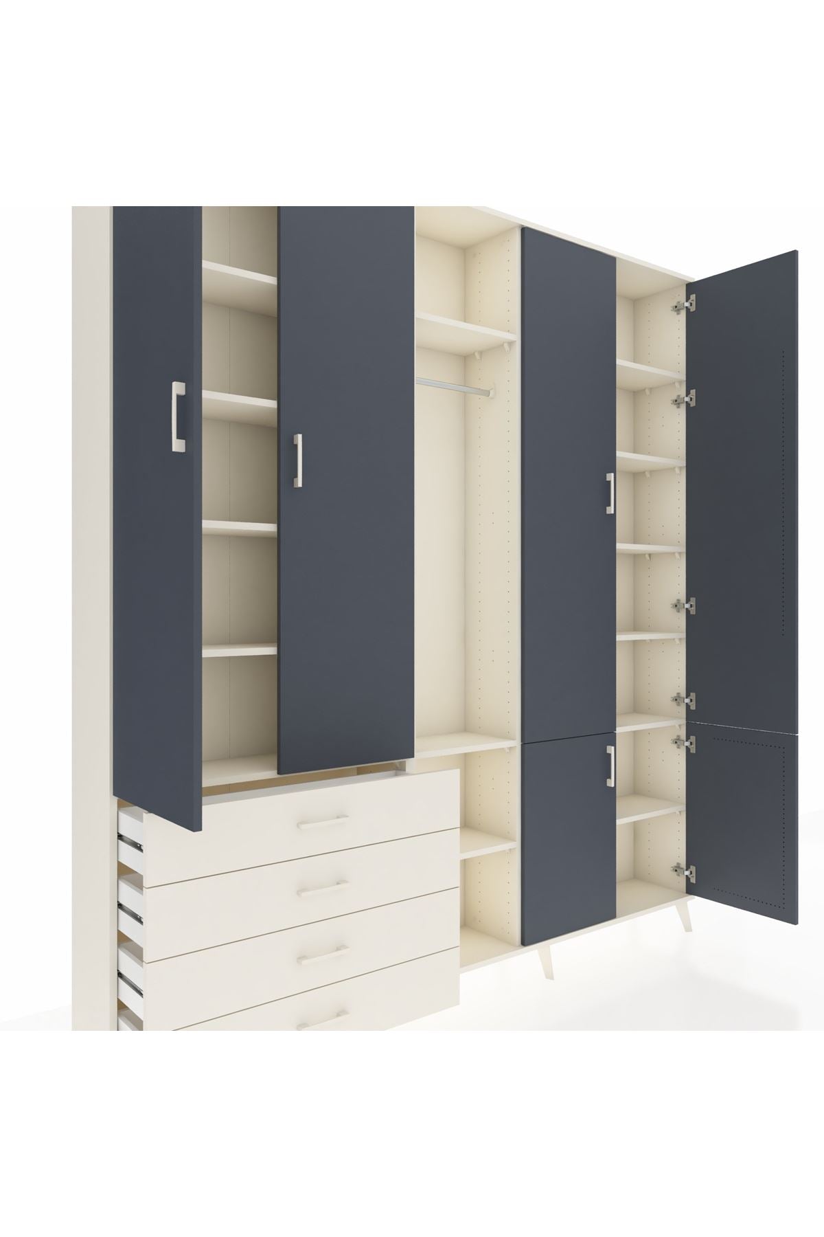 Arges Dolap 14 Raflı 4 Çekmeceli Tek Askılı 220x30x243 Aytaşı-Antrasit/Aytaşı