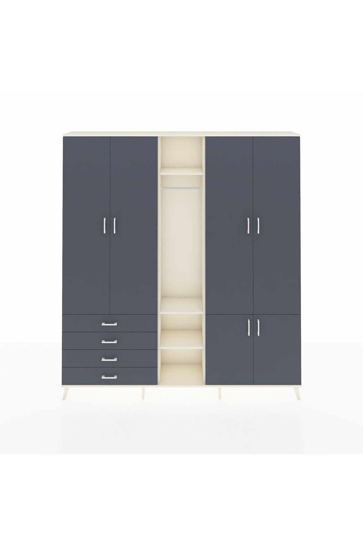 Arges Gardrop 14 Raflı 4 Çekmeceli Tek Askılı 220x30x243 Aytaşı-Antrasit