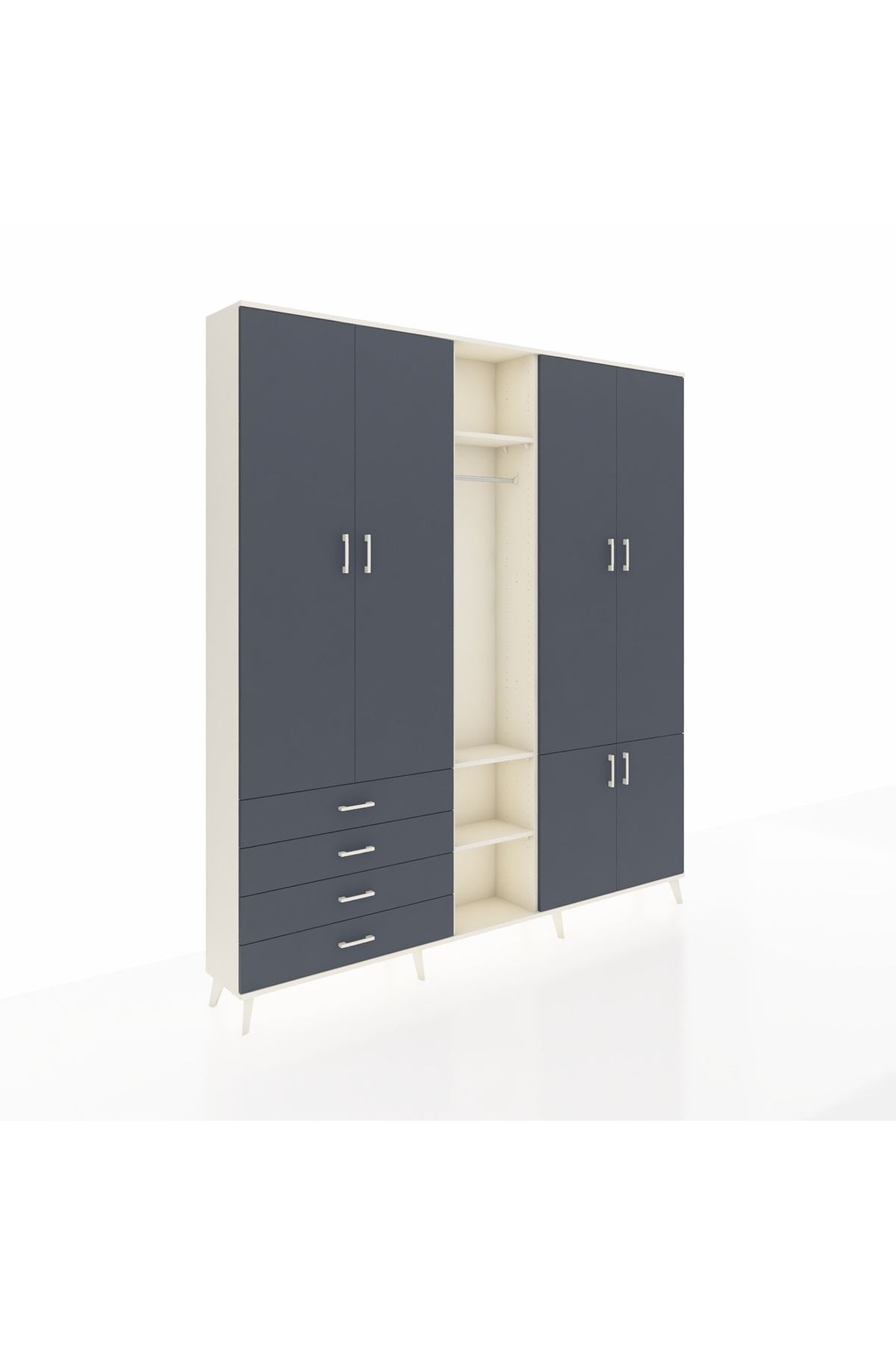 Arges Gardrop 14 Raflı 4 Çekmeceli Tek Askılı 220x30x243 Aytaşı-Antrasit