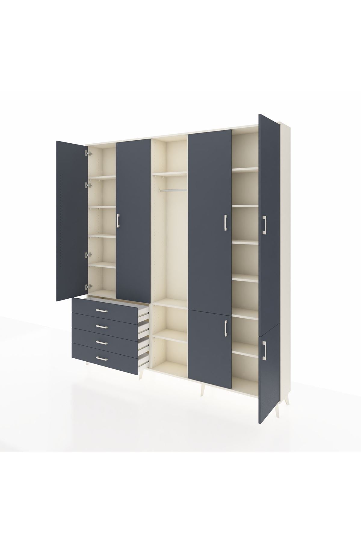 Arges Gardrop 14 Raflı 4 Çekmeceli Tek Askılı 220x30x243 Aytaşı-Antrasit