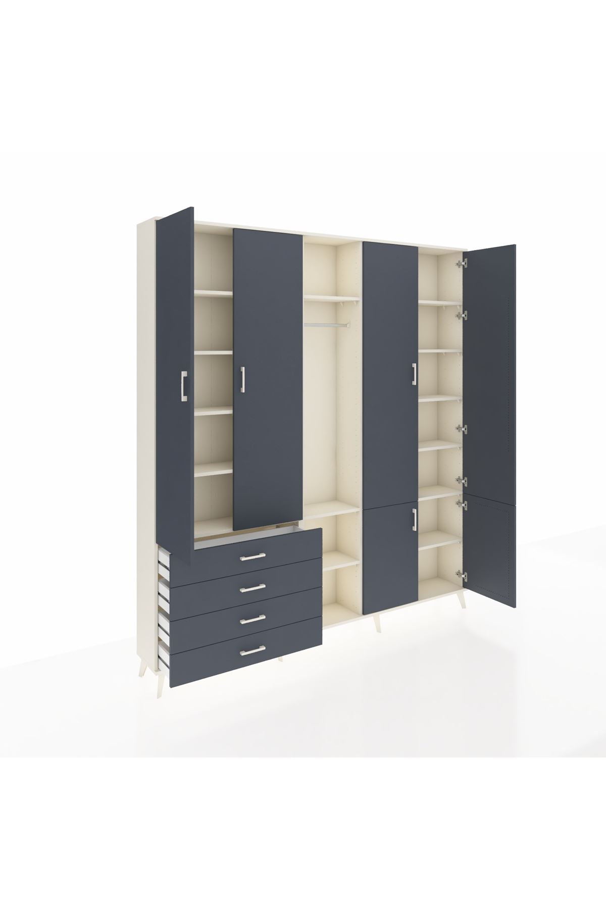 Arges Gardrop 14 Raflı 4 Çekmeceli Tek Askılı 220x30x243 Aytaşı-Antrasit