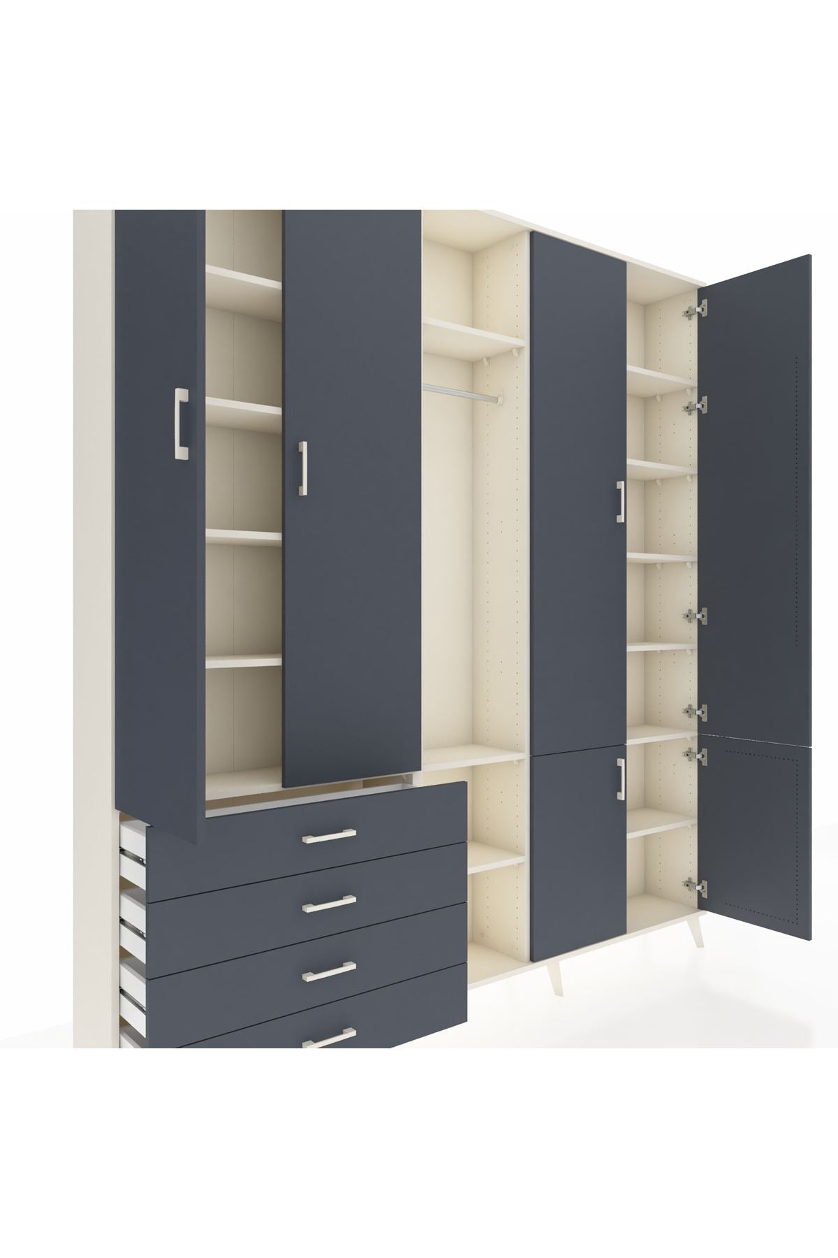 Arges Gardrop 14 Raflı 4 Çekmeceli Tek Askılı 220x30x243 Aytaşı-Antrasit