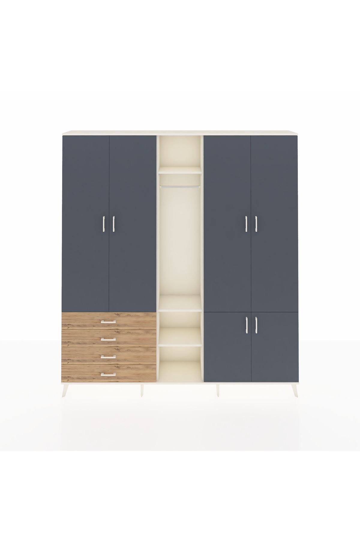 Arges Dolap 14 Raflı 4 Çekmeceli Tek Askılı 220x30x243 Aytaşı-Antrasit/Çam