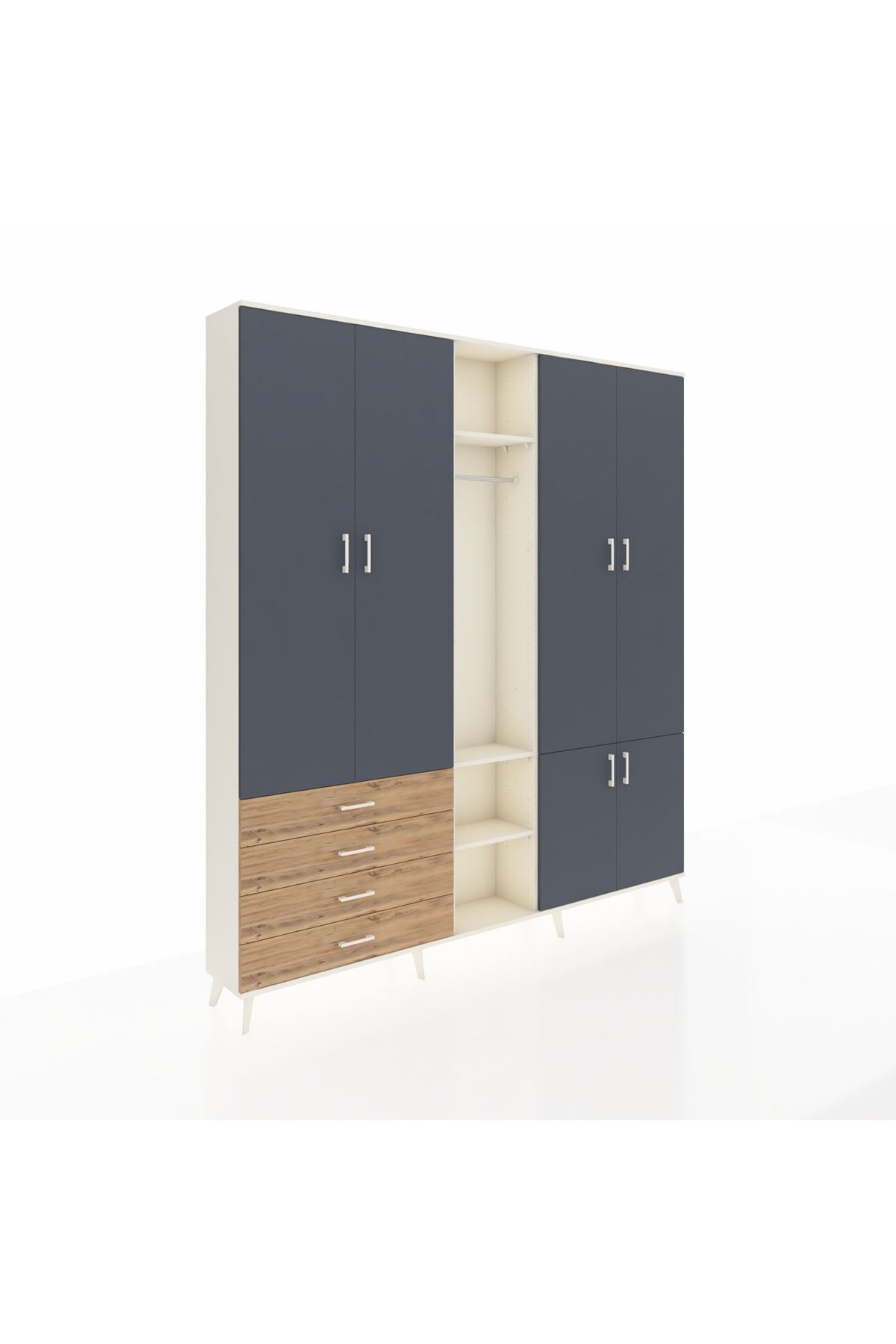 Arges Dolap 14 Raflı 4 Çekmeceli Tek Askılı 220x30x243 Aytaşı-Antrasit/Çam