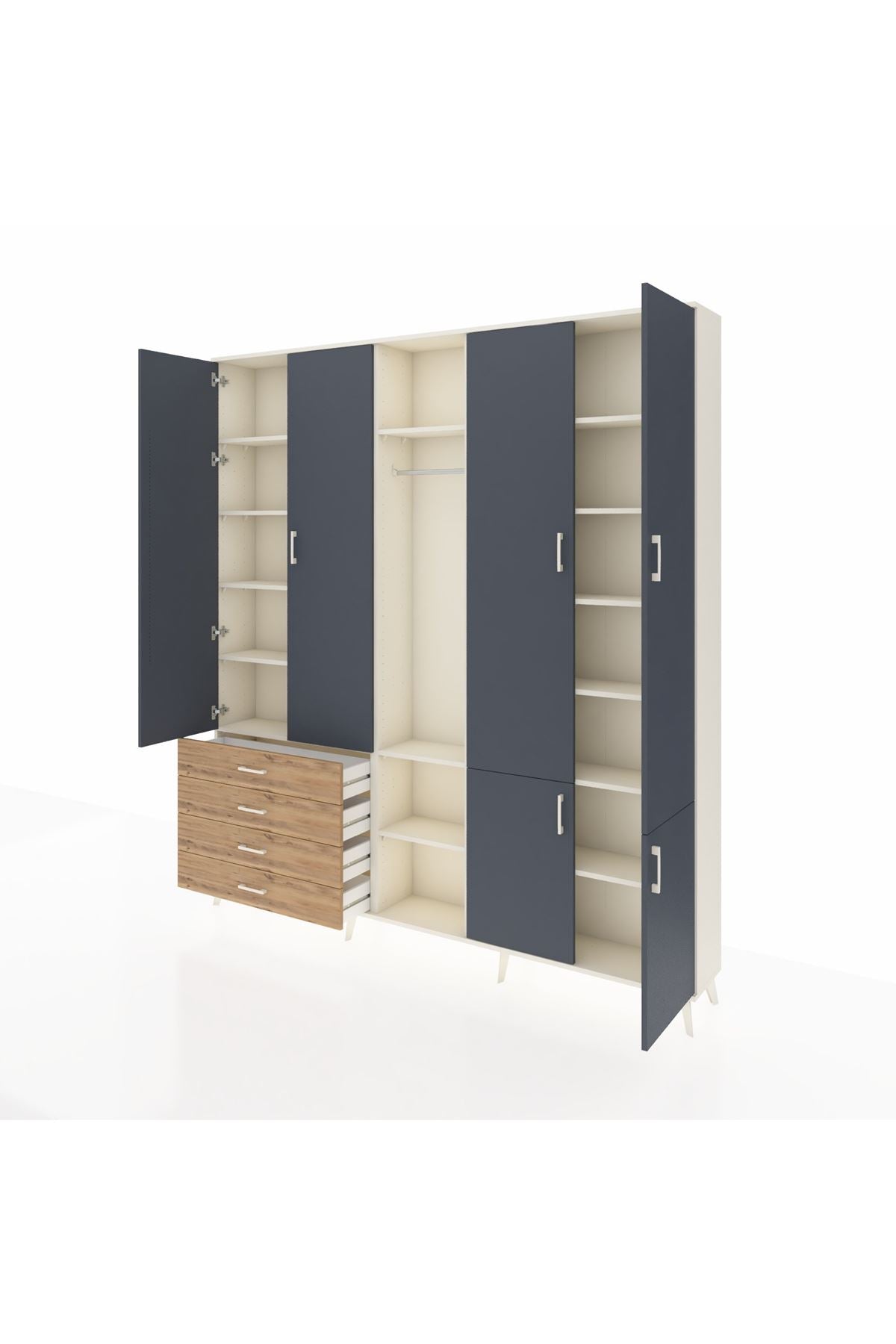 Arges Dolap 14 Raflı 4 Çekmeceli Tek Askılı 220x30x243 Aytaşı-Antrasit/Çam