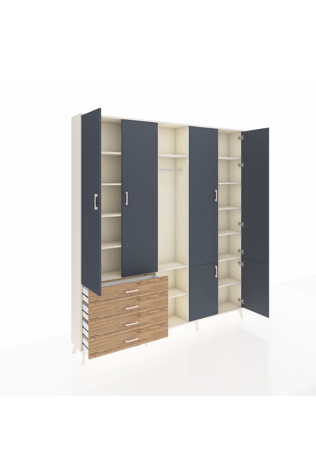 Arges Dolap 14 Raflı 4 Çekmeceli Tek Askılı 220x30x243 Aytaşı-Antrasit/Çam