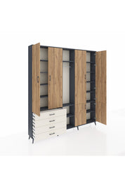 Arges Dolap 14 Raflı 4 Çekmeceli Tek Askılı 220x30x243 Antrasit-Çam/Aytaşı