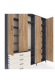 Arges Dolap 14 Raflı 4 Çekmeceli Tek Askılı 220x30x243 Antrasit-Çam/Aytaşı