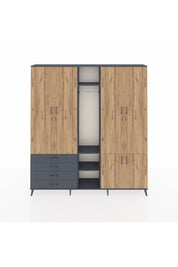 Arges Dolap 14 Raflı 4 Çekmeceli Tek Askılı 220x30x243 Antrasit-Çam/Antrasit