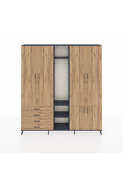 Arges Gardrop 14 Raflı 4 Çekmeceli Tek Askılı 220x30x243 Antrasit-Çam