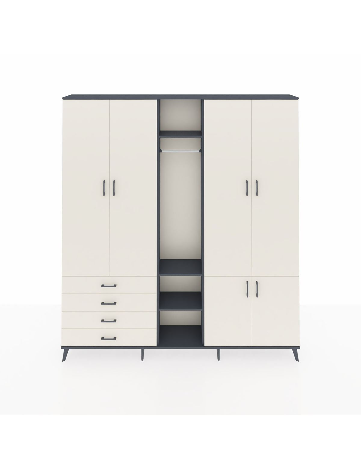 Arges Gardrop 14 Raflı 4 Çekmeceli Tek Askılı 220x30x243 Antrasit-Aytaşı