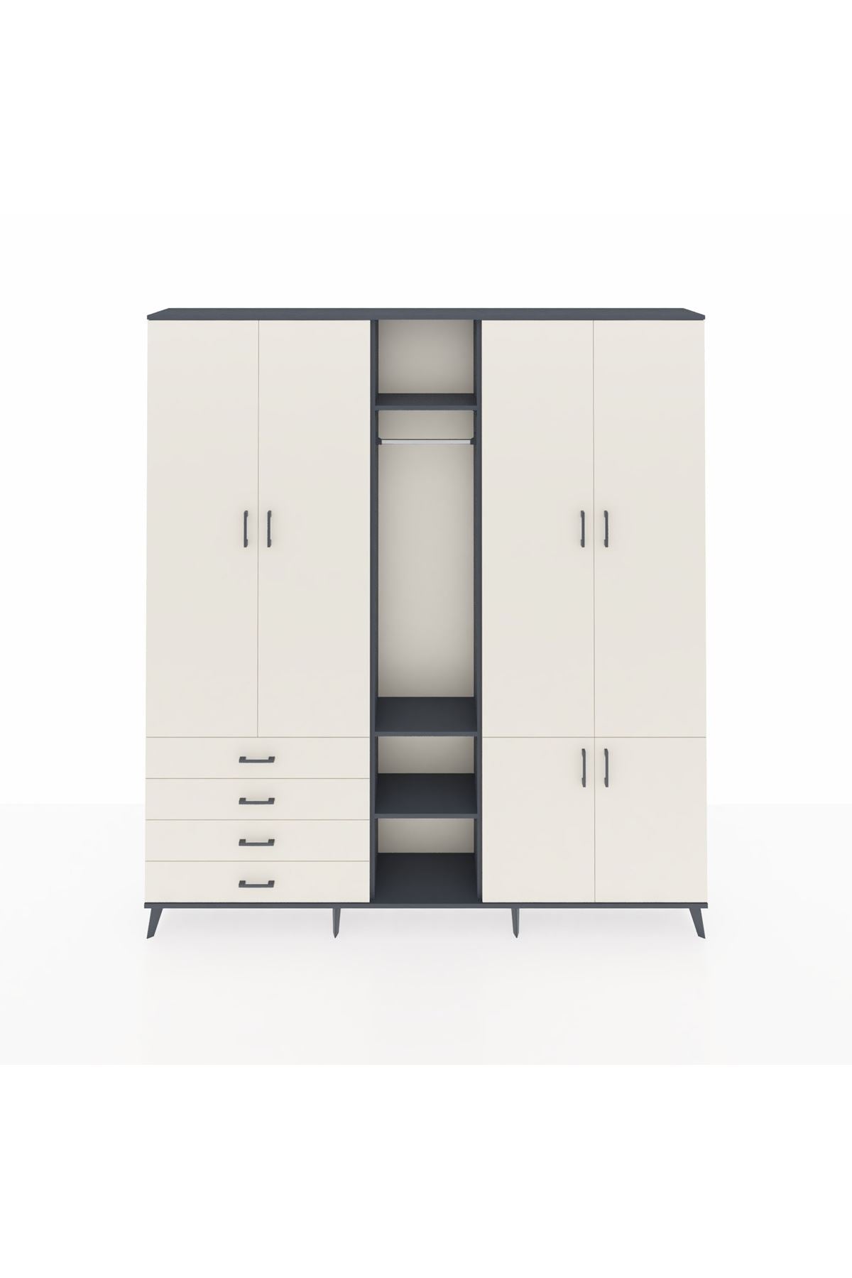 Arges Gardrop 14 Raflı 4 Çekmeceli Tek Askılı 220x30x243 Antrasit-Aytaşı