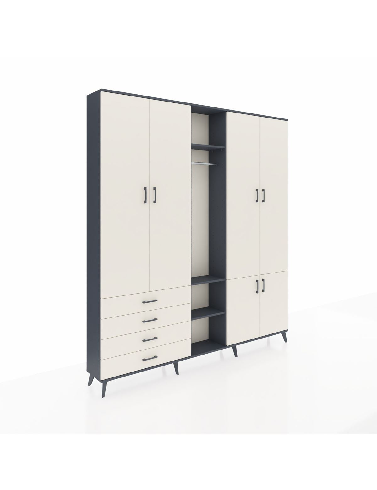 Arges Gardrop 14 Raflı 4 Çekmeceli Tek Askılı 220x30x243 Antrasit-Aytaşı