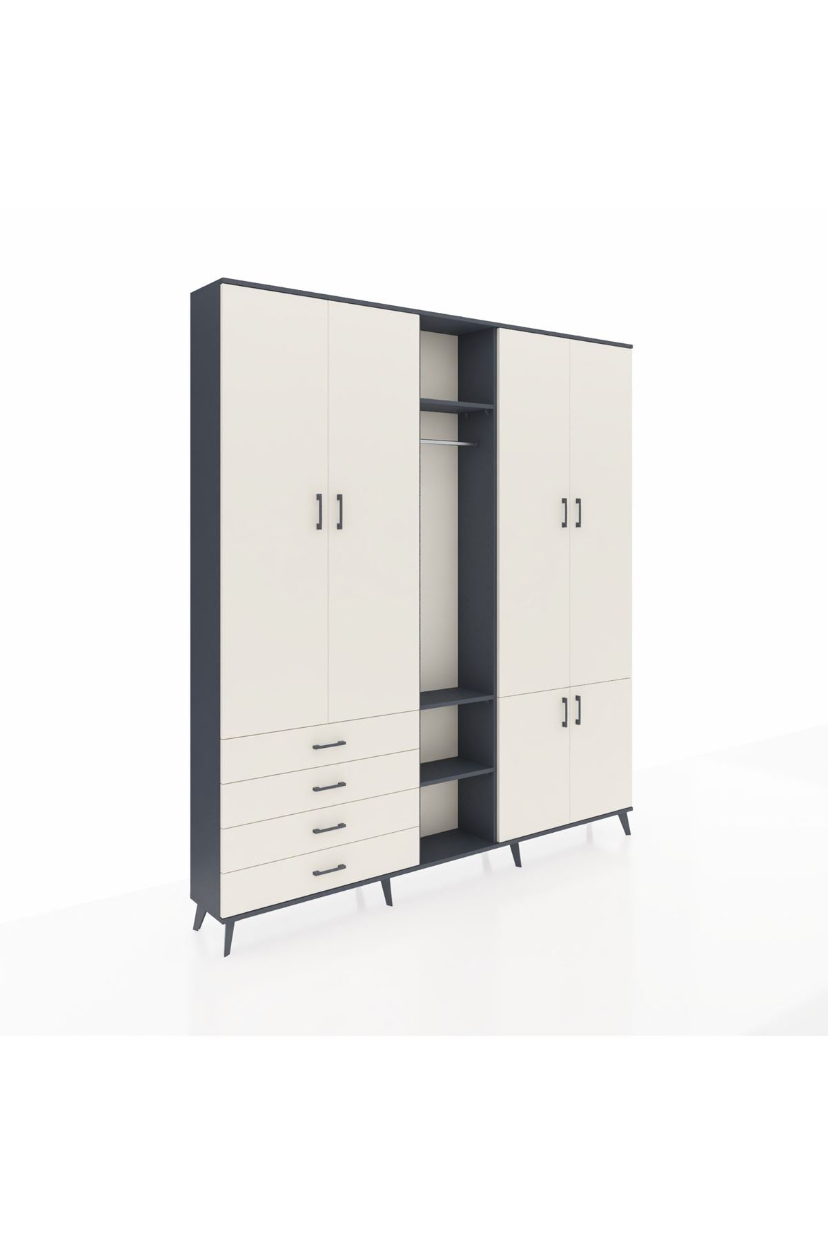 Arges Gardrop 14 Raflı 4 Çekmeceli Tek Askılı 220x30x243 Antrasit-Aytaşı