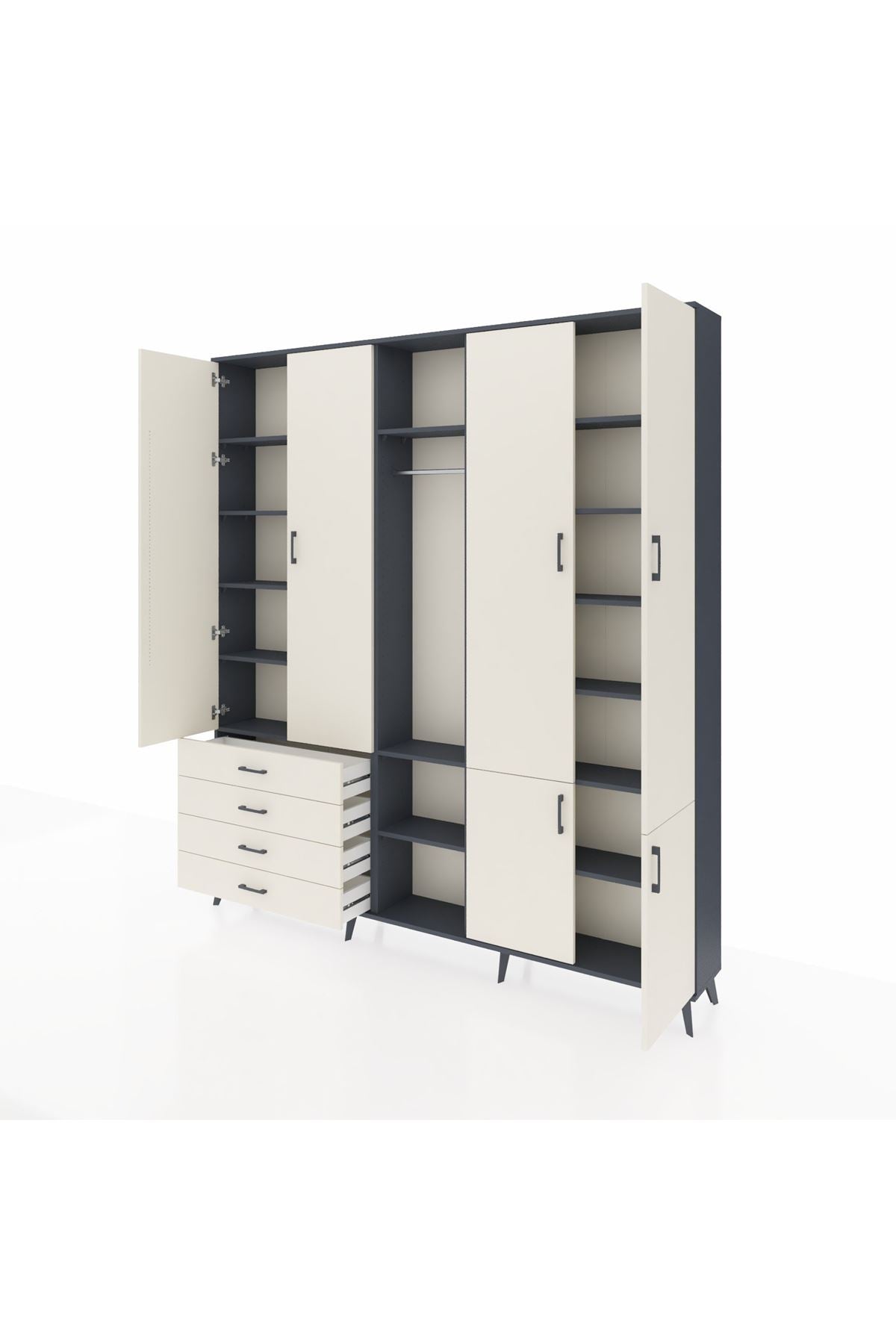 Arges Gardrop 14 Raflı 4 Çekmeceli Tek Askılı 220x30x243 Antrasit-Aytaşı