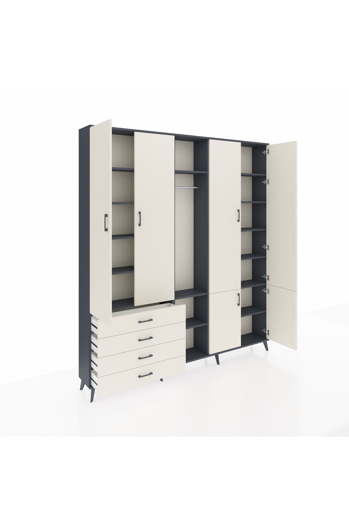 Arges Gardrop 14 Raflı 4 Çekmeceli Tek Askılı 220x30x243 Antrasit-Aytaşı