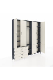 Arges Gardrop 14 Raflı 4 Çekmeceli Tek Askılı 220x30x243 Antrasit-Aytaşı