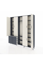 Arges Dolap 14 Raflı 4 Çekmeceli Tek Askılı 220x30x243 Antrasit-Aytaşı/Antrasit