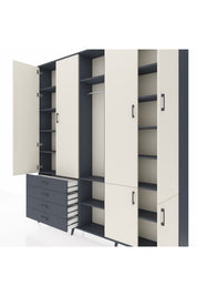 Arges Dolap 14 Raflı 4 Çekmeceli Tek Askılı 220x30x243 Antrasit-Aytaşı/Antrasit