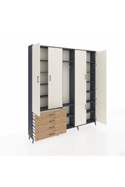 Arges Dolap 14 Raflı 4 Çekmeceli Tek Askılı 220x30x243 Antrasit-Aytaşı/Çam