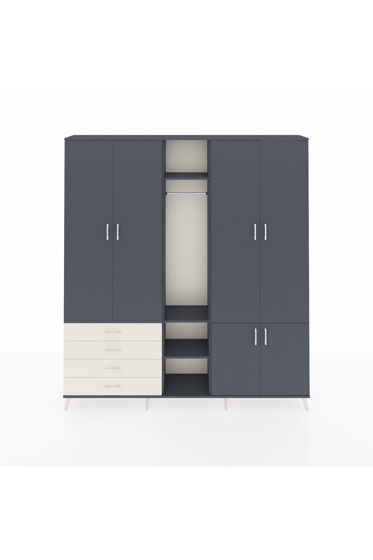 Arges Dolap 14 Raflı 4 Çekmeceli Tek Askılı 220x30x243 Antrasit-Antrasit/Aytaşı