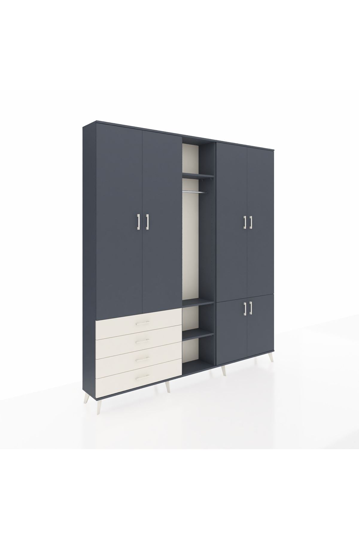 Arges Dolap 14 Raflı 4 Çekmeceli Tek Askılı 220x30x243 Antrasit-Antrasit/Aytaşı