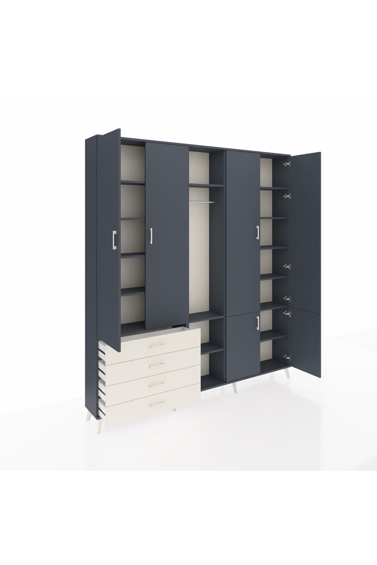 Arges Dolap 14 Raflı 4 Çekmeceli Tek Askılı 220x30x243 Antrasit-Antrasit/Aytaşı