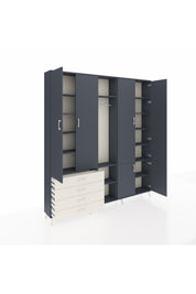 Arges Dolap 14 Raflı 4 Çekmeceli Tek Askılı 220x30x243 Antrasit-Antrasit/Aytaşı