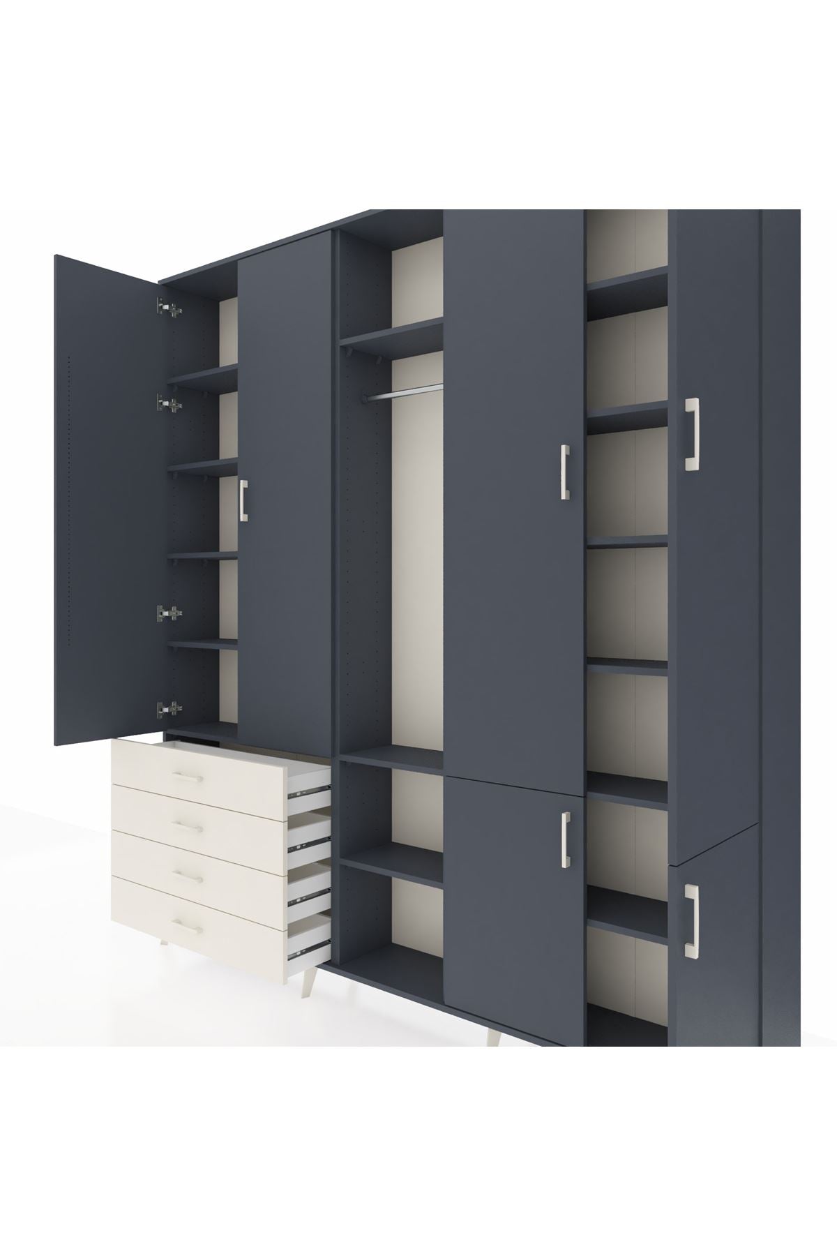 Arges Dolap 14 Raflı 4 Çekmeceli Tek Askılı 220x30x243 Antrasit-Antrasit/Aytaşı