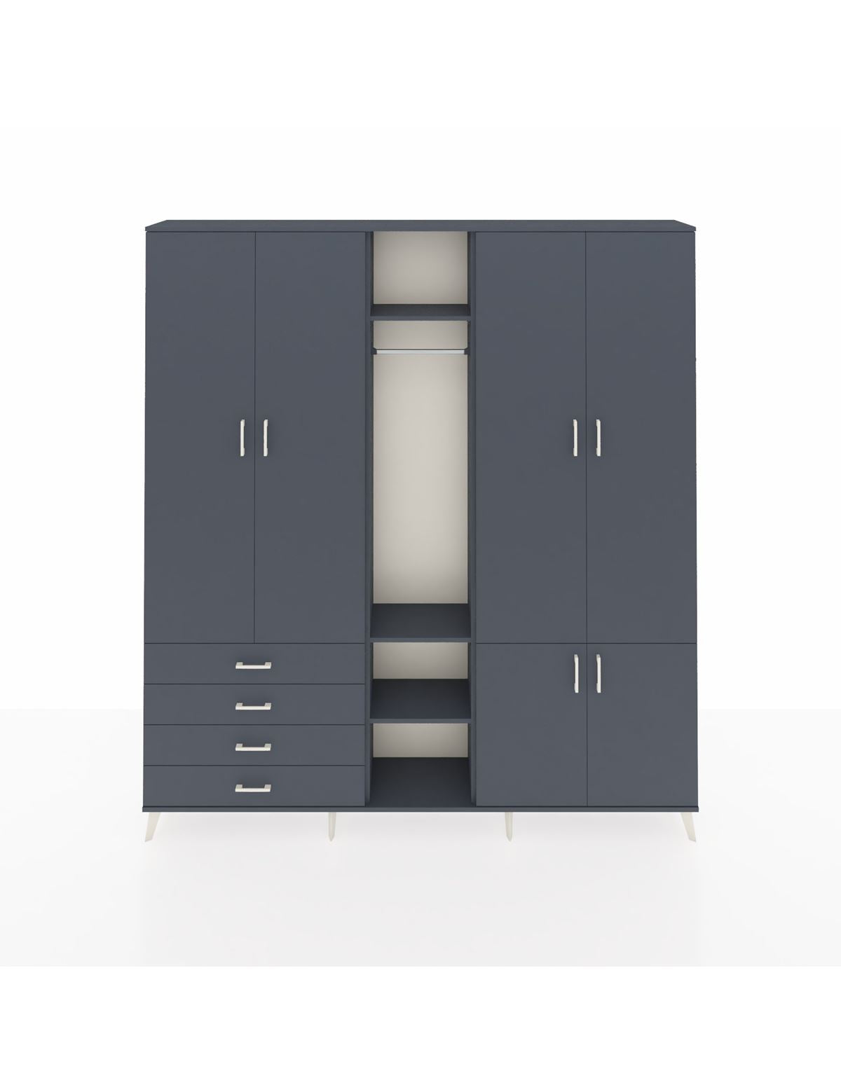 Arges Gardrop 14 Raflı 4 Çekmeceli Tek Askılı 220x30x243 Antrasit-Antrasit