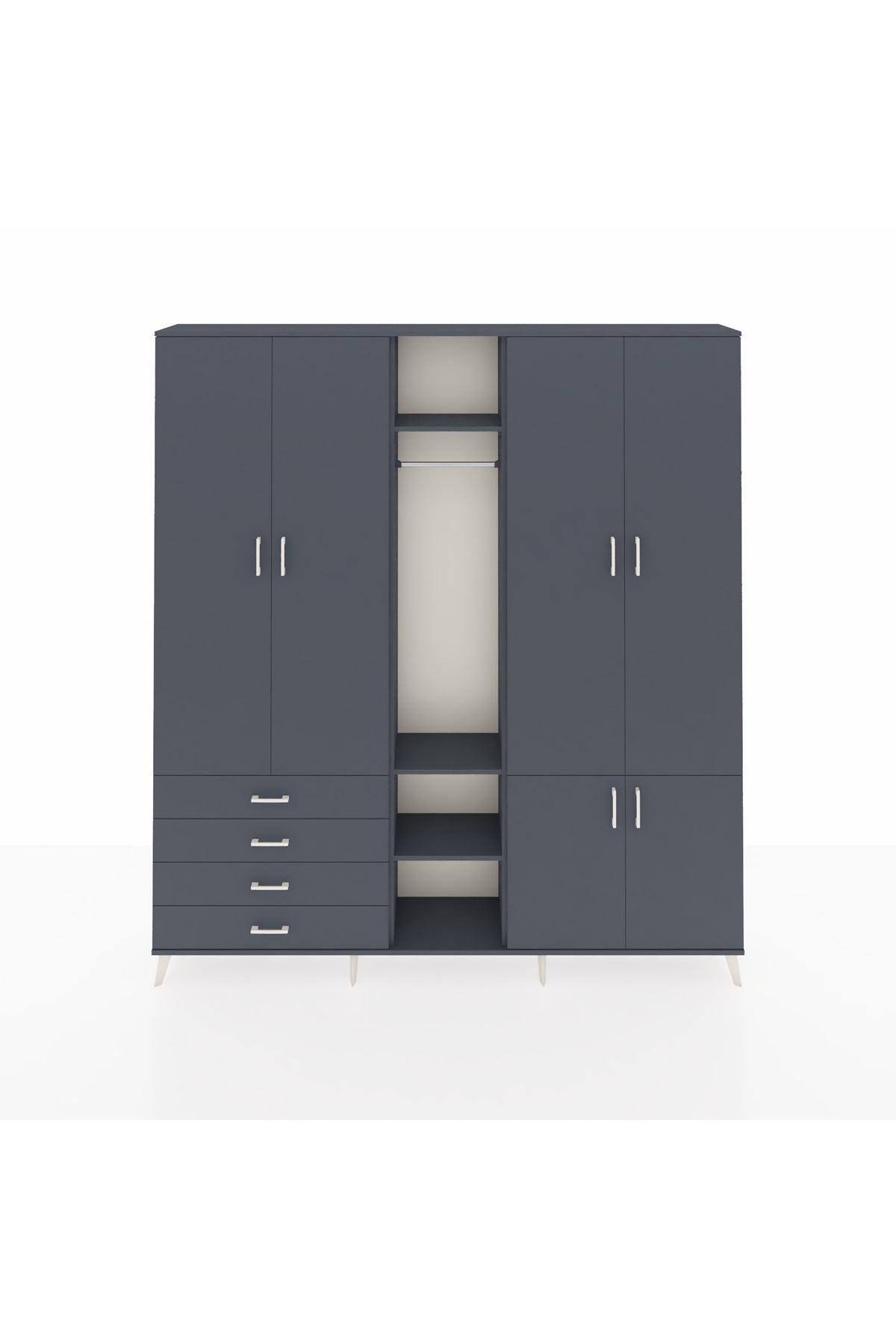 Arges Gardrop 14 Raflı 4 Çekmeceli Tek Askılı 220x30x243 Antrasit-Antrasit