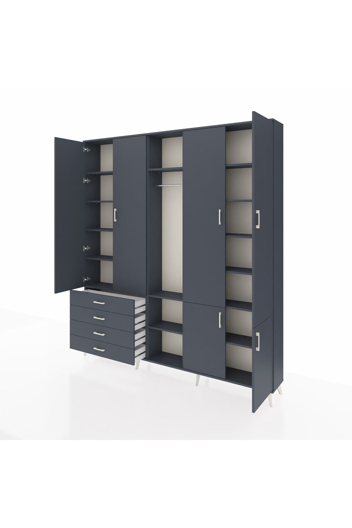 Arges Gardrop 14 Raflı 4 Çekmeceli Tek Askılı 220x30x243 Antrasit-Antrasit