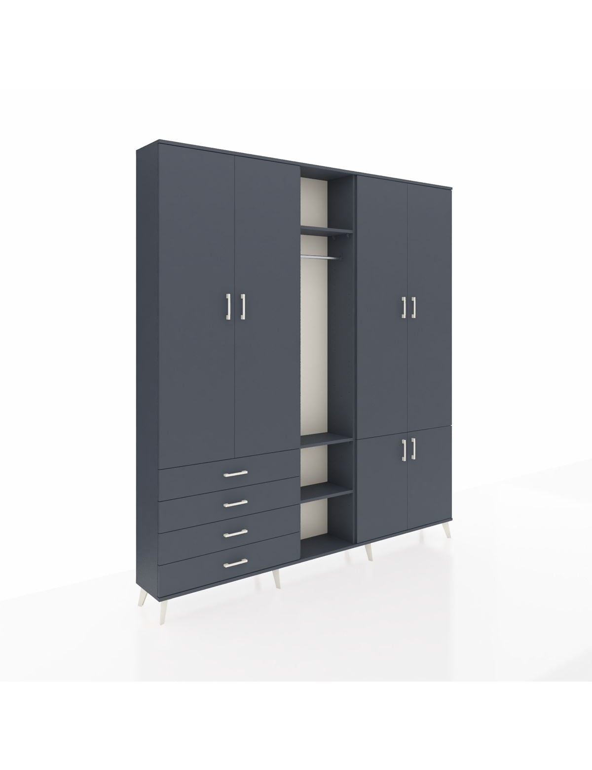 Arges Gardrop 14 Raflı 4 Çekmeceli Tek Askılı 220x30x243 Antrasit-Antrasit