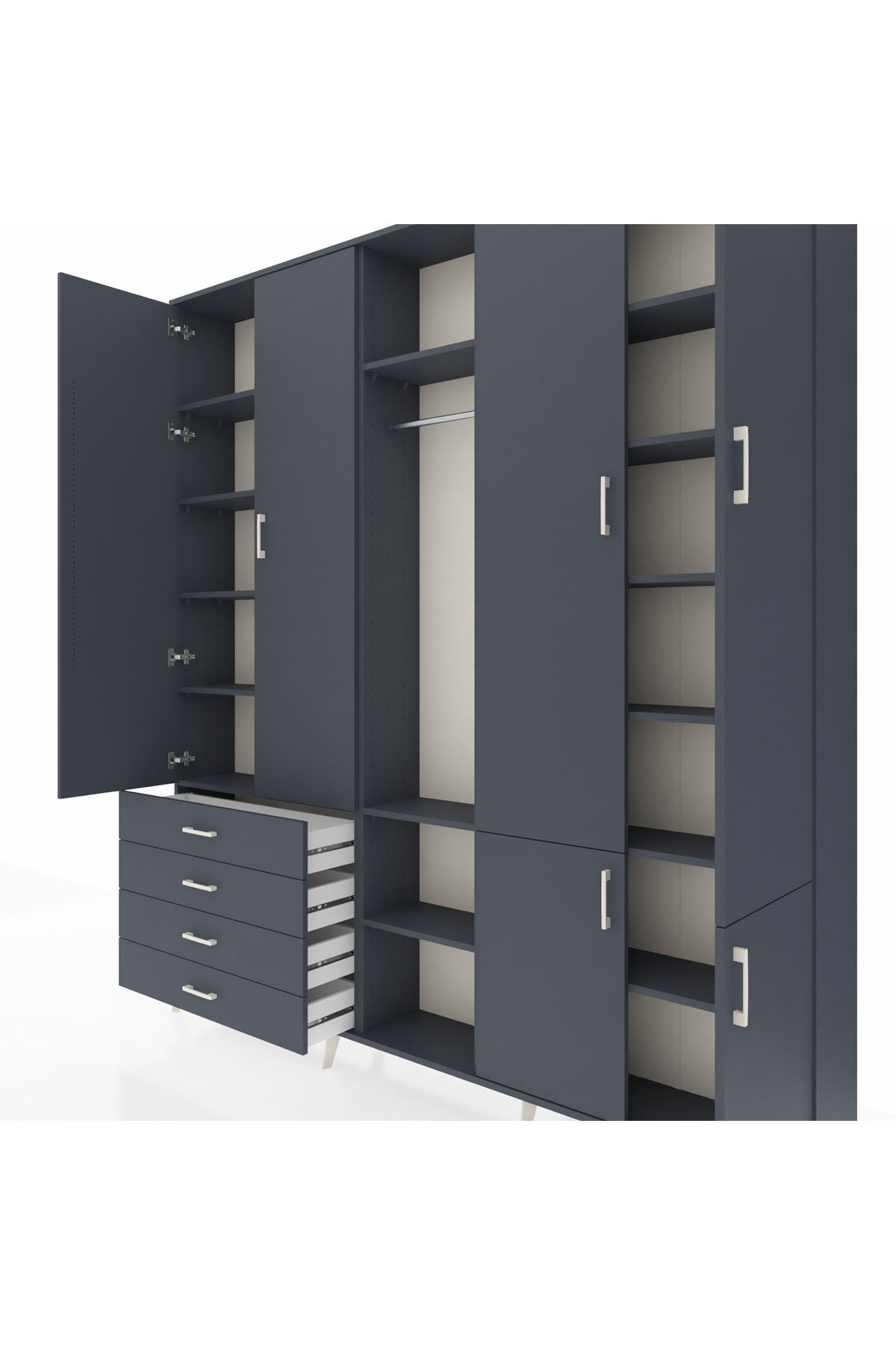 Arges Gardrop 14 Raflı 4 Çekmeceli Tek Askılı 220x30x243 Antrasit-Antrasit