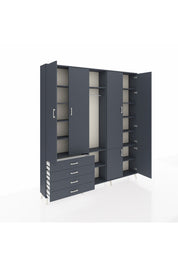 Arges Gardrop 14 Raflı 4 Çekmeceli Tek Askılı 220x30x243 Antrasit-Antrasit