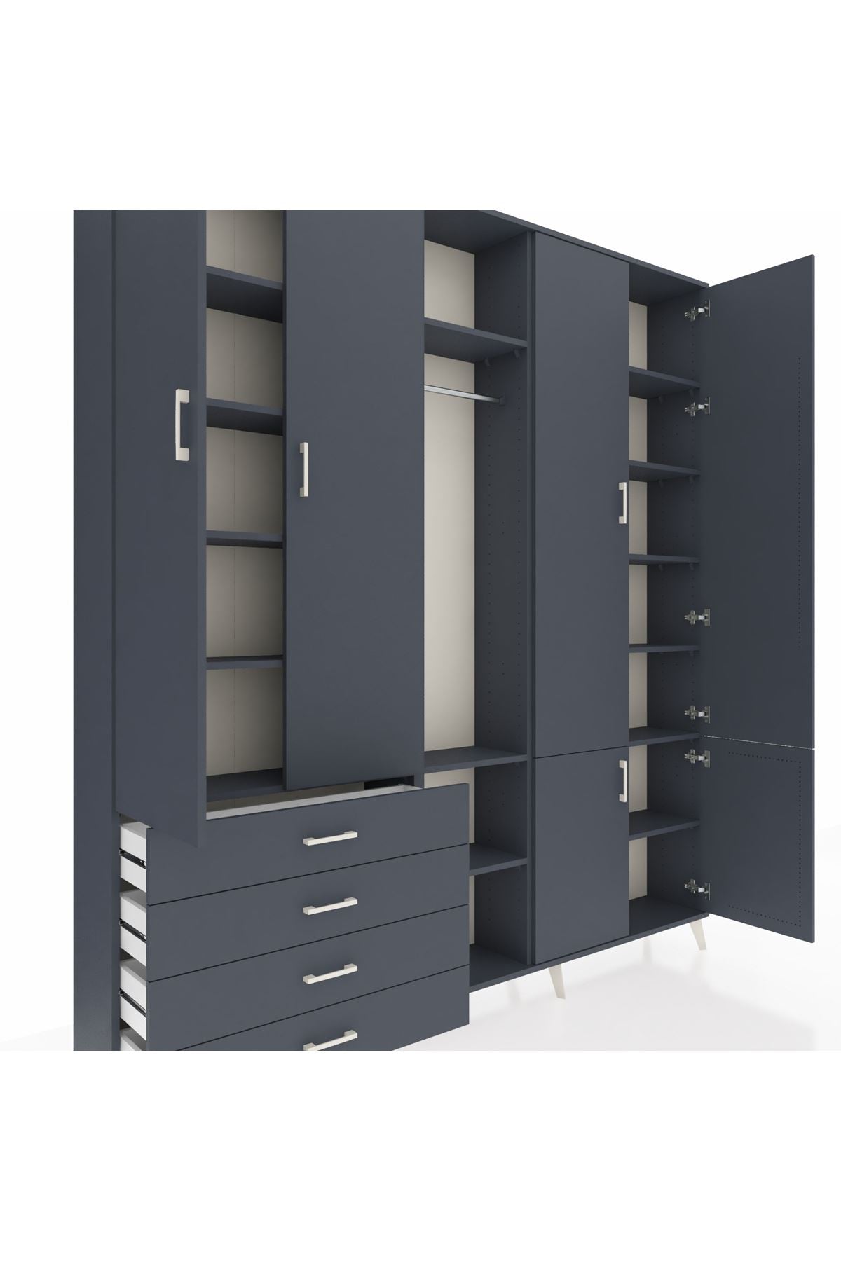 Arges Gardrop 14 Raflı 4 Çekmeceli Tek Askılı 220x30x243 Antrasit-Antrasit