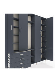 Arges Gardrop 14 Raflı 4 Çekmeceli Tek Askılı 220x30x243 Antrasit-Antrasit