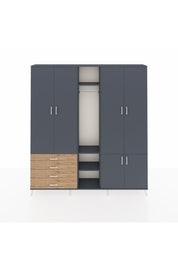 Arges Dolap 14 Raflı 4 Çekmeceli Tek Askılı 220x30x243 Antrasit-Antrasit/Çam