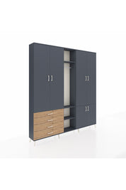 Arges Dolap 14 Raflı 4 Çekmeceli Tek Askılı 220x30x243 Antrasit-Antrasit/Çam