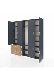 Arges Dolap 14 Raflı 4 Çekmeceli Tek Askılı 220x30x243 Antrasit-Antrasit/Çam