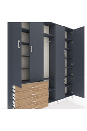 Arges Dolap 14 Raflı 4 Çekmeceli Tek Askılı 220x30x243 Antrasit-Antrasit/Çam