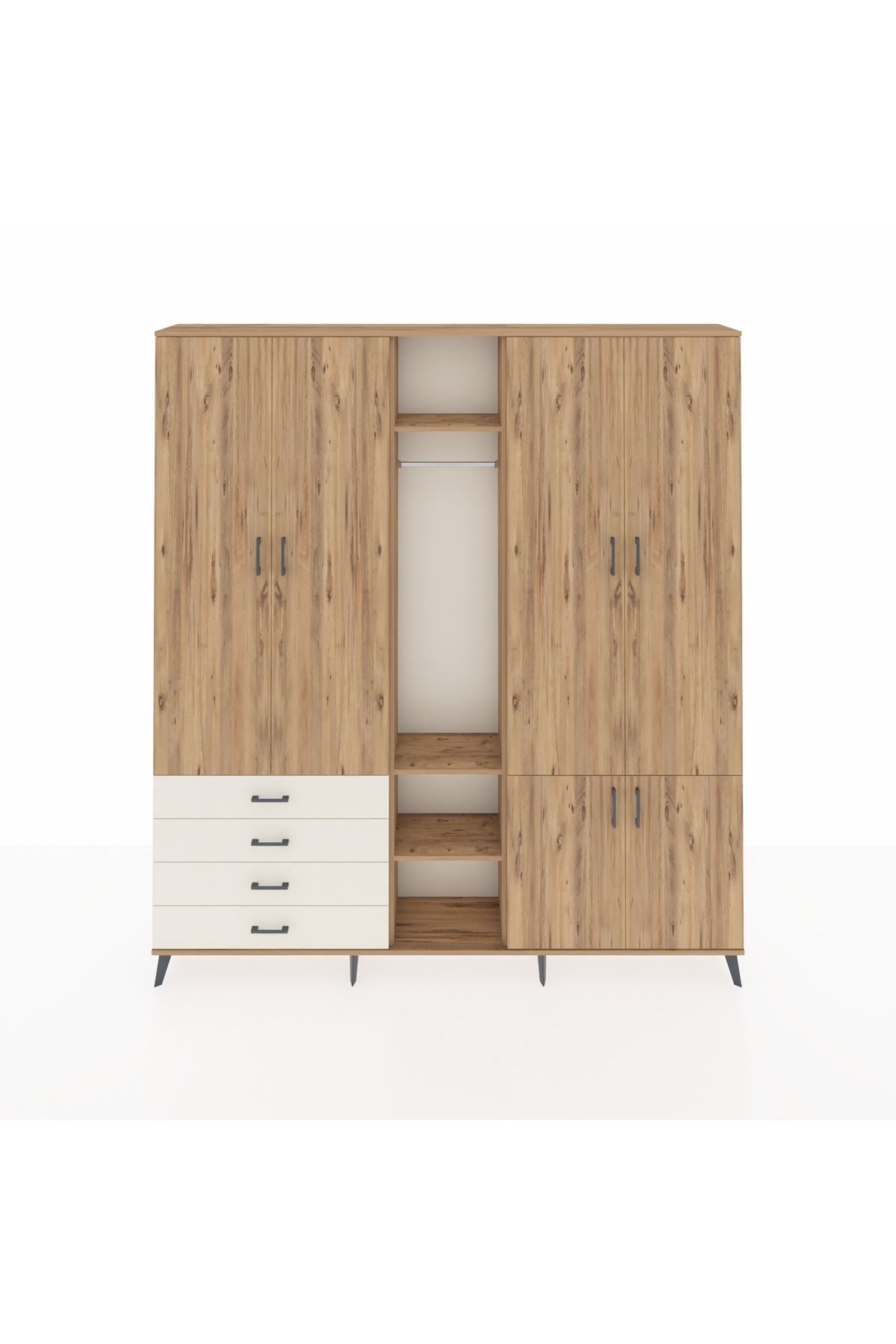 Arges Dolap 14 Raflı 4 Çekmeceli Tek Askılı 220x30x243 Çam-Çam/Aytaşı