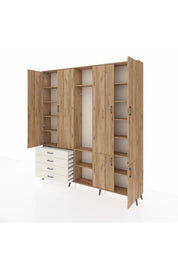 Arges Dolap 14 Raflı 4 Çekmeceli Tek Askılı 220x30x243 Çam-Çam/Aytaşı