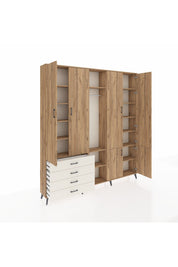 Arges Dolap 14 Raflı 4 Çekmeceli Tek Askılı 220x30x243 Çam-Çam/Aytaşı