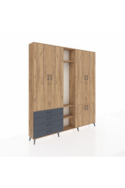 Arges Dolap 14 Raflı 4 Çekmeceli Tek Askılı 220x30x243 Çam-Çam/Antrasit